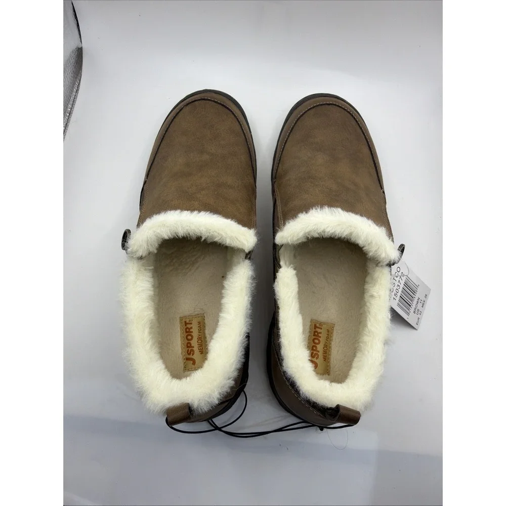 JSPORT Women's ELENOR Memory Foam Faux Shearling Shoes Brown Size 11